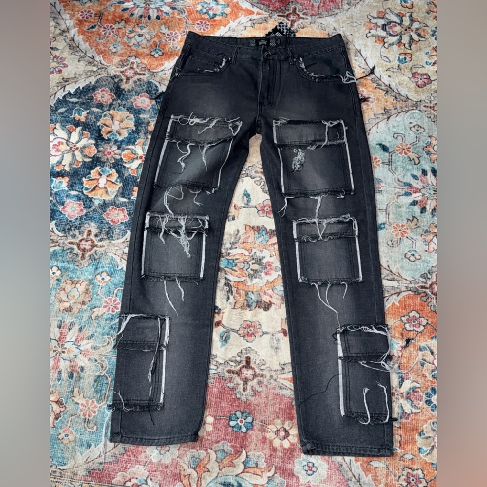 Rebel vengeance Distressed Black baggy Men Jeans Sz 32